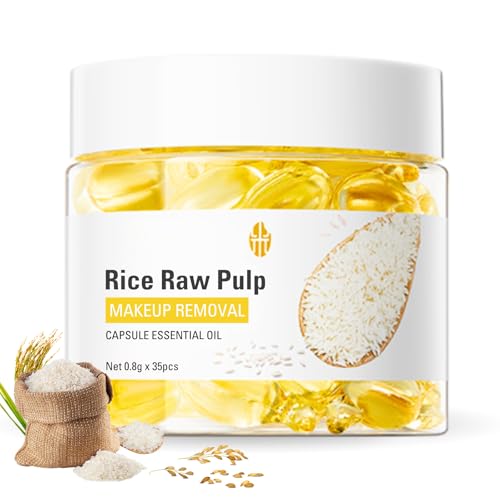 Rice Raw Pulp Cleansing Oil, 35pcs Makeup Remover Oil Capsule Essential Oil, Korean Cleansing Oil For Face With Rice, Quickly Dissolve Waterproof Foundation&Mascara - Portable Oil Cleanser