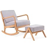 YOLENY Fabric Rocking Chair,Mid-Century Glider Rocker with Padded Seat, with Ottoman,Seat Wood...