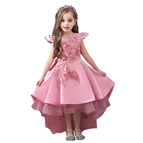 Vestidos de fiesta para niñas de 7-8 años: ropa infantil rosa con bordados de boda