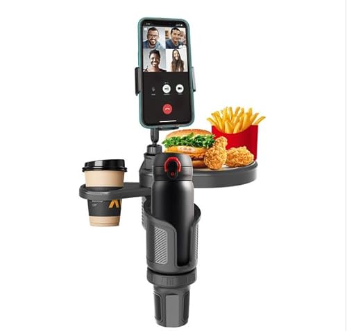 Upgraded 4-in-1 Car Cup Holder,Car Tray,Dual Cup Holders,Phone Mount,360° rotatable car Tray and Phone Expander,All in one Road Trip Essentials