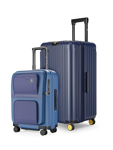 Image of EUME Aerotop Cabin 50L + Trunk Medium 66-74cm Check-in Luggage Set of 2| Expandable Polycarbonate Suitcases | SilentRun Spinner Wheels | TSA Lock | Blue