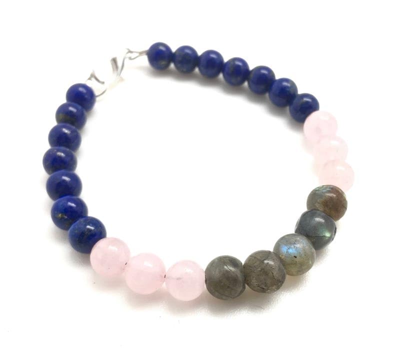 Bracelet labradorite quartz rose et lapis lazuli pour style quotidien
