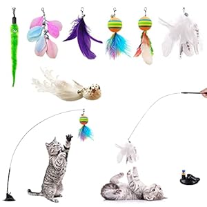 Juguete Pluma de Gato Interactivo, Juguetes con Plumas para Gatos con Campana y Ventosa, Varita Gatitos Interactivos para Interior Ejercitar y Jugando