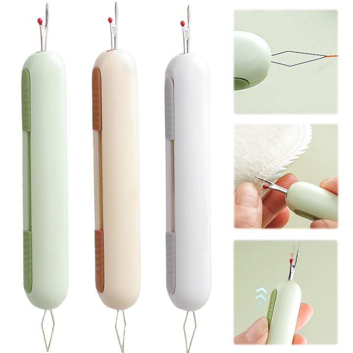 2 in 1 Needle Threader Seam Ripper, 2025 Upgraded Needle Threader, Retractable Threader, Thread Removal Tool for Hand Sewing, Knitting, Cross Stitch, Embroidery and Thread Removal (3PCS)