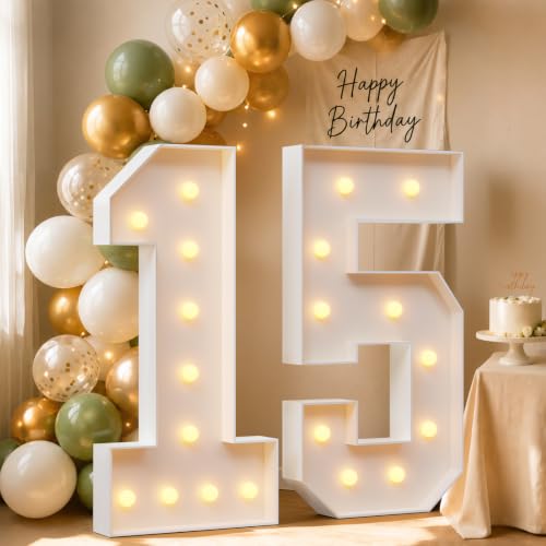imprsv 4FT Light Up Marquee Number 15 Warm White Light