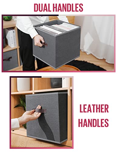 Damahome Storage Cubes Organizer Bins - 13Inch Foldable Storage Bins, Leather Dual Handles Storage Box, Closet Organizer Shelf Baskets, Nursery Bins For Home&Office 4-Pack (Grey) #TOP3