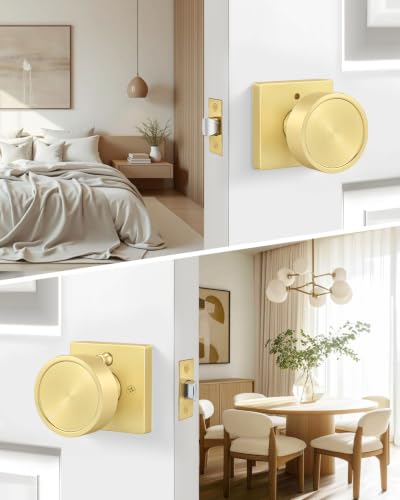 Image of Goldenwarm Gold Door Knobs Interior, Privacy Door Knob Zinc Alloy, Brushed Gold Interior Door Knobs for Bedroom Bathroom, 12 Pack