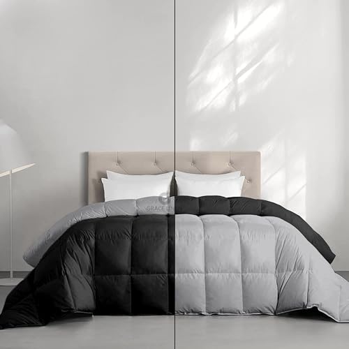 Image of Restful Sleep Reversible All Weather Comforter Double Bed Size - Dohar /Rajai /Blanket /Duvet -250 GSM Quilt Soft Microfiber Fill Double Bed (90 inchX100 inch) - Black /Silver Grey Color