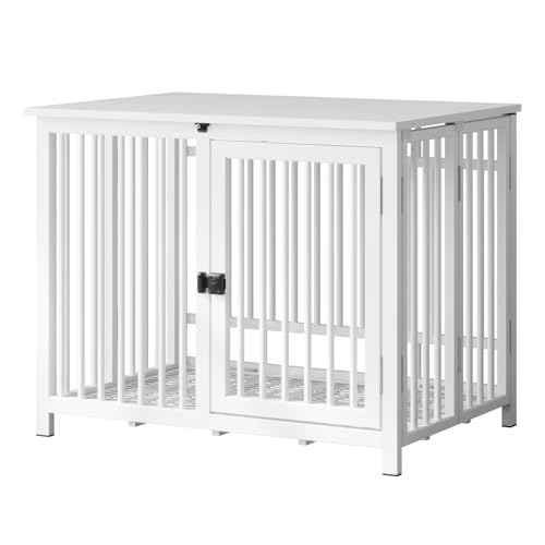 Heavy-Duty-Dog-Crate-Furniture-Fully-Assembled-exc-Locks-All-Metal-Frame-Wooden-Tabletop-Modern-Kennel-for-Small-Dog-End-Table-Sturdy-Foldable-White Heavy Duty Dog Crate Furniture Fully Assembled exc Locks All Metal Frame Wooden Tabletop Modern Kennel for Small Dog End Table Sturdy Foldable White