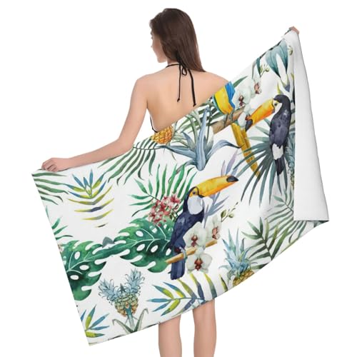 Serviette de bain microfibre feuilles tropicales douche 81x132cm - 2