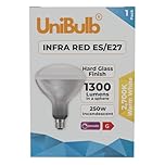 Unibulb Infra-Red Heater Lamp E27 Edison Screw (ES) 1300 Lumens 250W Heat Lamp Light Bulb, 2700k Warm White, Hard Glass Finish, Dimmable (1)