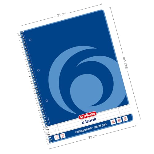 herlitz Collegeblock A4 Liniert, Lineatur 27, 80 Blatt, Rand innen und außen, 5 Stück
