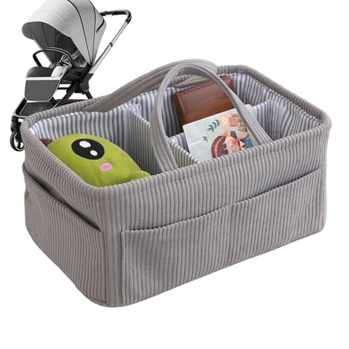 Panier à langer – Grand sac fourre-tout portable en velours côtelé | Organiseur de table à langer pour enfants | Pour la maison, le chevet, le canapé,...