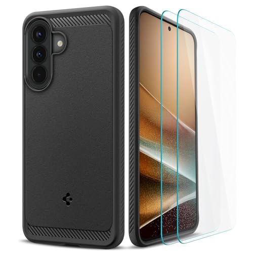 Spigen Samsung Galaxy A57 5G Hülle [2X Panzerglas inklusive] Rugged Armor Handyhülle [Stoßfest & Schutz] Carbon Design Case -Schwarz