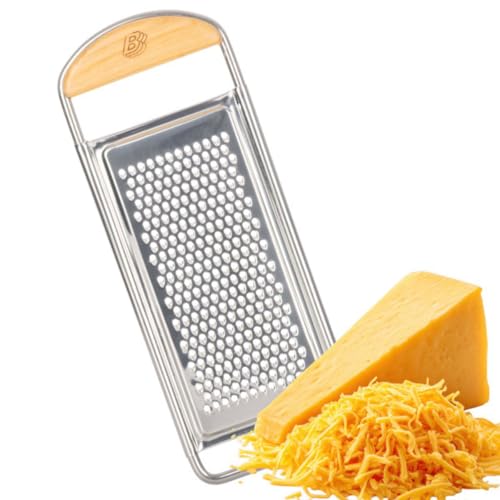 Cheese Grater Handheld - Stainless Steel Flat Food Grater with Cherrywood Handle - Fine Shredder Kitchen for Hard Cheese, Spices, and Zesting - Italian Made Kitchen Gadgets by Kings County Tools
