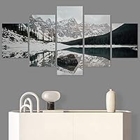 SIGNWIN 5 Panel Canvas Wall Art Winter Lake for Home Decorations Ready to Hang - 60