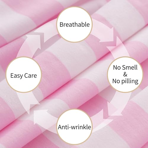 Image of Best Season Bed Sheet Set 3 Piece -Twin Size-Soft Durable Microfiber Bedding Sheet Set,Deep Pocket,Stain,Fade & Wrinkle Resistant Green and White Pinstripe (Stripe Pink&White)