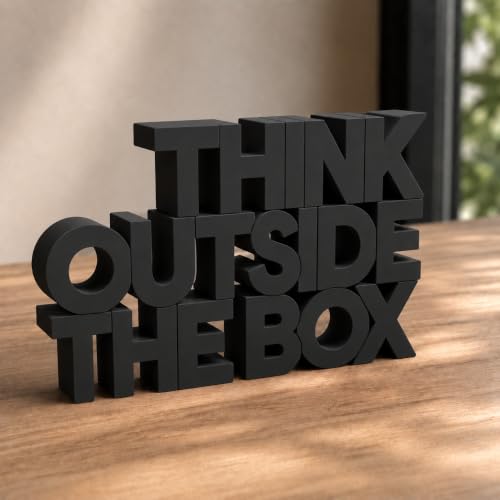 Image of Mad Masters Think Outside The Box Motivational Desk Decor - Aesthetic Table, Shelf & Wall Showpiece for Home Office, Business, Vastu Friendly Gifting, Matte Black (20.3 x 12.3 x 2.5 cm)