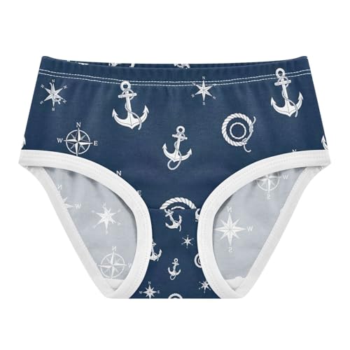 White Anchors Navy Blue Girl Underwear, Toddler Briefs, Girls Cotton Underwear, 2–8 Years