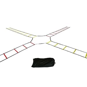 Trademark Innovations Agility Quad Ladder – 12 Adjustable Rungs on Four Training Ladders (Red and Yellow)
