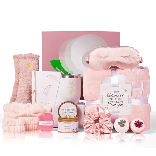 Image of Birthday Gifts for Women, Get Well Soon & Self Care Gifts for Women, Relaxing Spa Gifts Basket with Luxury Flannel Blanket, Thanks Mothers Day Gifts for Mom Her Friend Sister Wife Grandma