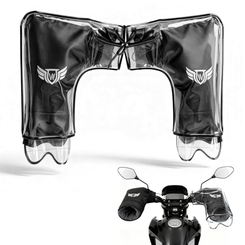 Motorcycle Handlebar Muffs - Thermal Bike Mittens with Reflective Strip Waterproof PVC Pocket ATV Hand Warmers Windproof & Coldproof Handlebar Cover Gloves for Cold Weather Cycling (Black S)