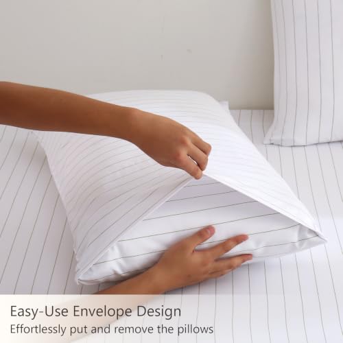 Image of MCO Green Striped Sheets Set Twin 3Pcs, Breathable Washed-Look Microfiber