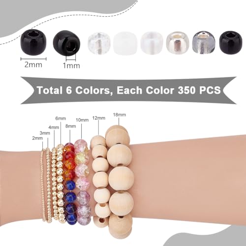 PH PandaHall 2100pcs 6 Colours Seed Beads, 2mm Small Glass Seed Beads Black Beads Neutral Spacer Beads Tiny Craft Beads for Embroidery Jewellery Making DIY Crafts Hole: 1mm