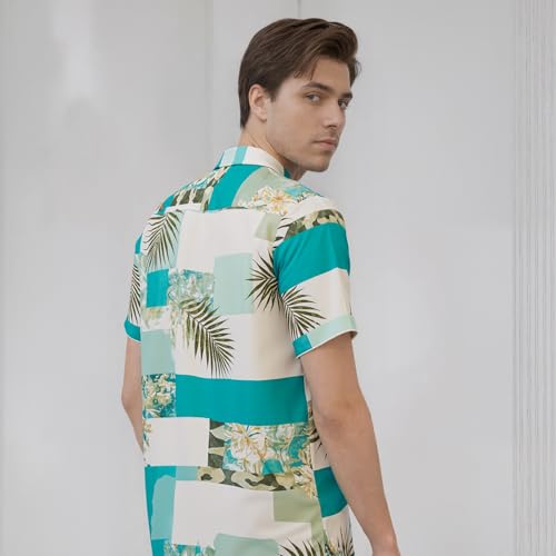Image of Men's Hawaiian Shirt Tops Vintage Short Sleeve Button Down Beach Shirt Male Tropical Floral Summer Pullover Party Holiday
