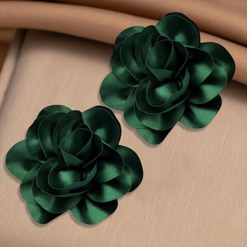 Image of 2Pack 6inch Extra Large Satin Brooches Lapel Pins Dainty Elegant Fabric Camellia Rose Flower Brooch Pin for Women Wedding Part Dance Clothes Accessories Jewelry