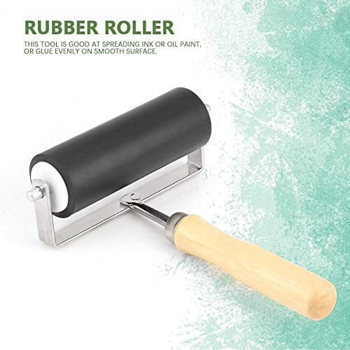 Depila Rubber Roller, 3.9Inch Heavy Duty Hard Rubber Brayer Roller Print Brush With Wooden Handle Ink Art Craft Oil Painting Tool For Printmaking Anti Skid Tape Construction Rollers #TOP2