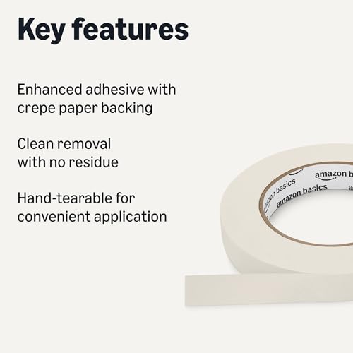 Image of Amazon Basics Masking Tape, Hand-Tearable Painters Tape, Rubber Adhesive, 0.7 Inch x 60 Yard, Beige, 3 Rolls