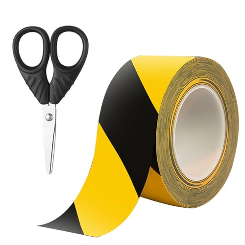 Lot de 1rouleaux de Signalisation, Ruban Adhésif de Danger Noir et Jaune, 33 m x 5 cm Ruban de Marquage au Sol, Bande Adhésive pour Sécurité étanche, Rouleaux Ruban Adhésif de Sécurité Extérieur (1)