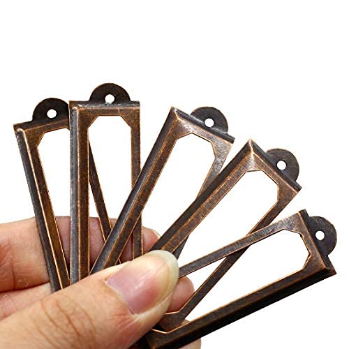 Touhia 50Pcs Antique Copper Label Holder For Office Library File Drawer Cabinet Card Tag Label Holder Metal Frame With Screws (60X17Mm) #TOP2