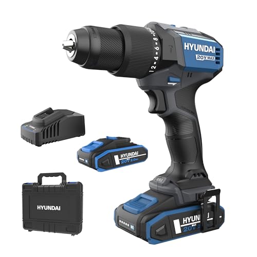 HYUNDAI Akku-Schlagbohrschrauber HD20X-60-2A2 | 20V, bürstenloser Motor, 60 Nm, 13mm Metallbohrfutter, 2-Gang-Metallgetriebe | Lieferumfang: Akkuschrauber, 2 x 2.0Ah Akku, Ladegerät, Koffer