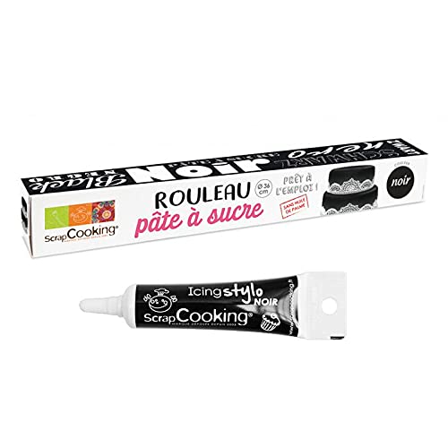 Pasta de azúcar extendida lista para usar Ø 36 cm Negro + tubo de glaseado negro