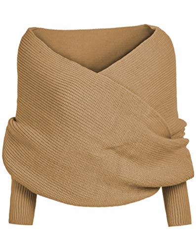 Women Fall Winter Snowfall Sweater Scarf with Sleeves Multi-Use Wrap Blanket Scarf Crochet Knitted Shawl Cape