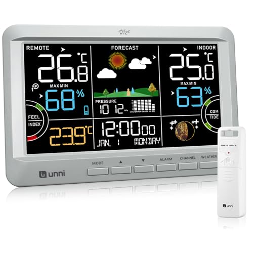 Weather Station Indoor Outdoor Thermometer Wireless Home Atomic Clock with Large Constant Display Dew Heat Point Barometer Grey