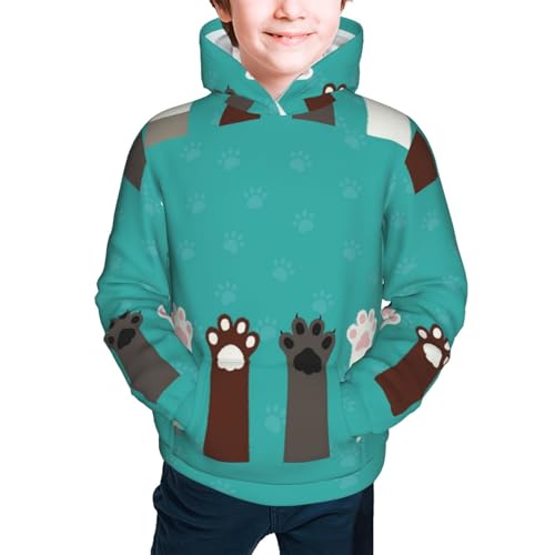Cute Cat Paw And Dog Kid Hoodies Boys Sweatshirts Girls Pullover with Pocket3