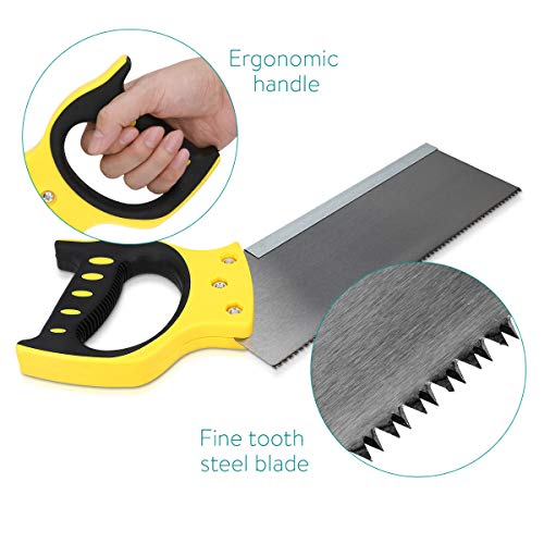 Navaris 300mm Feinsäge aus Stahl - gummierter Griff - Handsäge für Holz Kunststoff - Holzsäge für Gehrungsschnitte an Leisten - Mehrzwecksäge