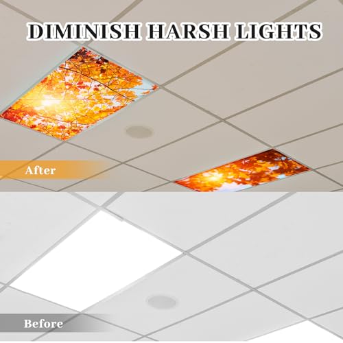 Image of ROCEEI Pack of 4 Fluorescent Light Covers for Ceiling Lights, 4 x 2 Ft, Magnetic Light Covers for Classroom Office Home School Ceiling Decor(Maple Leaf)