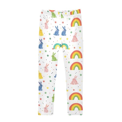 Cloorful Rabbit with Rainbow Girls Leggings Athletic Pants Tights Stretch Bottom