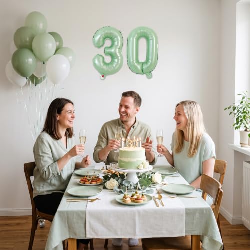 Image of TONIFUL Number Balloons 16 Inch Sage Green 2 Set 0-9 Number Mylar Foil Balloons 20 Pcs Olive Green Custom Digital for Boho Birthday Forest Party Graduation Baby Shower Anniversary Decorations