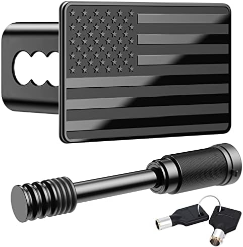 KINIDAS Trailer Hitch Covers, Heavy American Flag Metal Trailer Hitch Cover for 2 Inch Receivers, Hitch Covers 2 Inch for Truck Accessories (with 5/8-Inch Pin Diameter Trailer Hitch Lock)