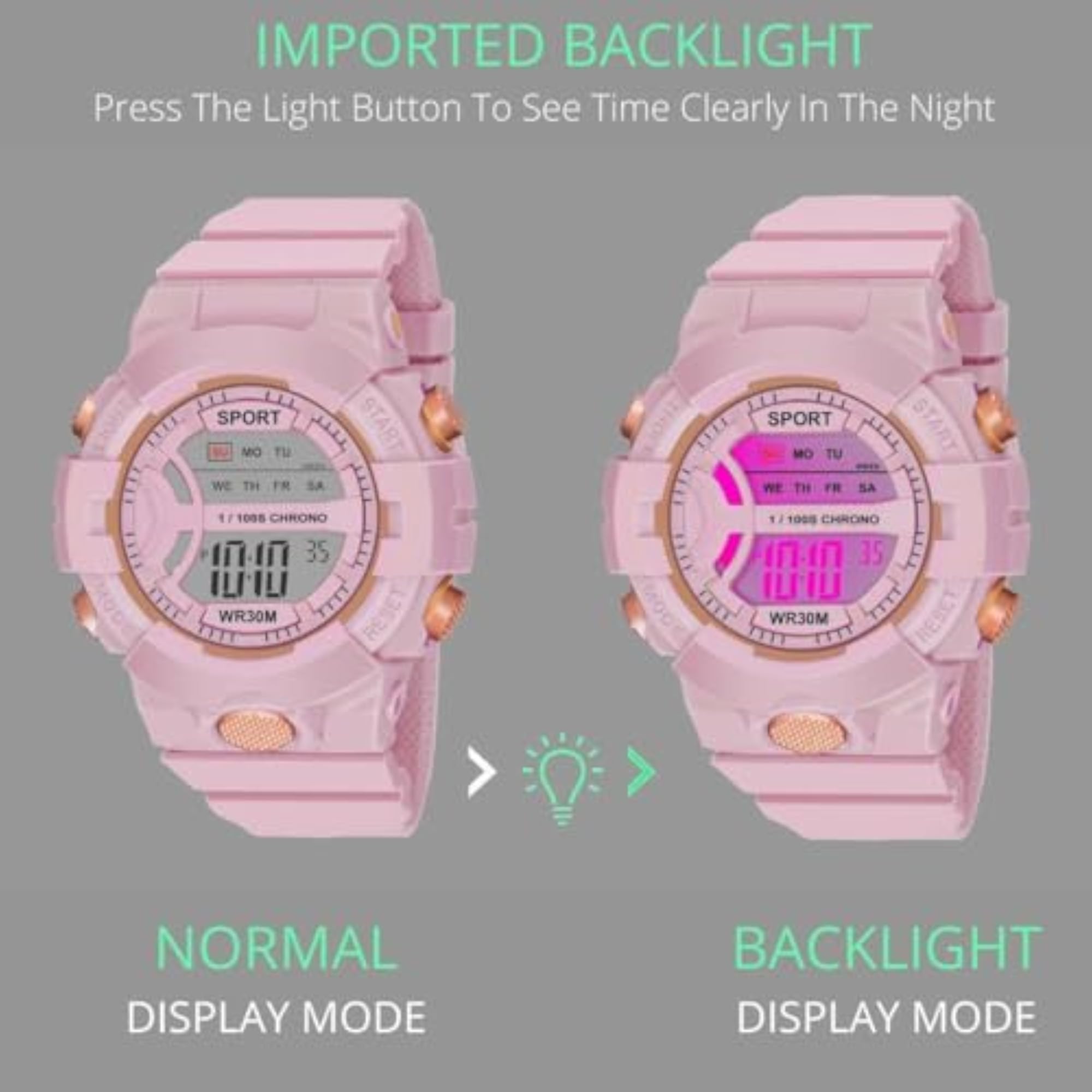 Pink Multi Color Light Digital Wrist Watch for Kids