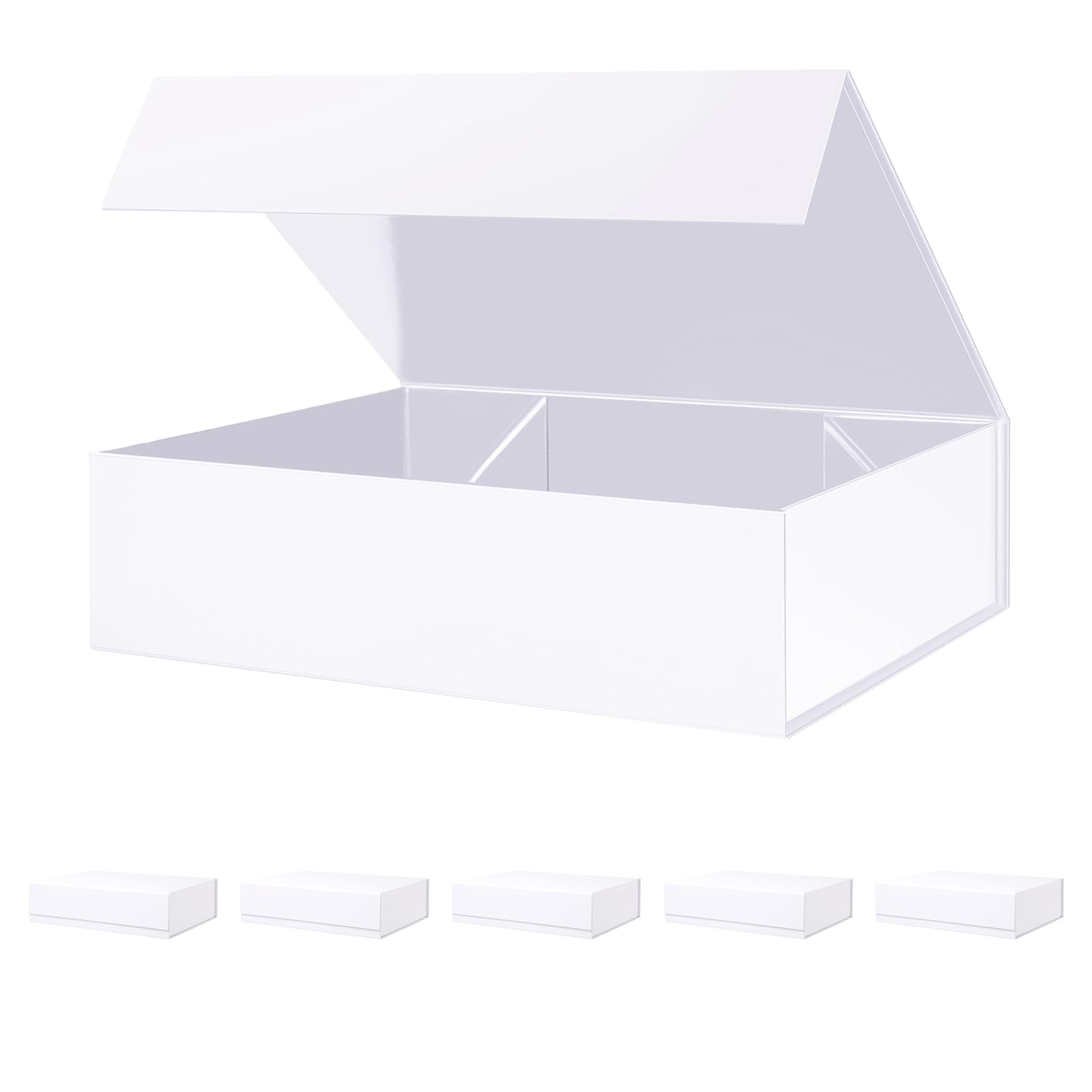 Photo 1 of BLK&WH 6 Large Gift Boxes 13.5x10x3.5 Inches, White Gift Boxes with Magnetic Closure Lids, Sturdy Shirt Boxes, Rectangle Collapsible Boxes for Gift Packaging (Matte White)