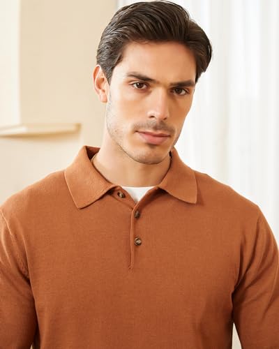 Image of Kallspin Mens 100% Cotton Polo Sweater Long Sleeve Button Down Knit Pullover Relaxed Fit Collared Casual Tops