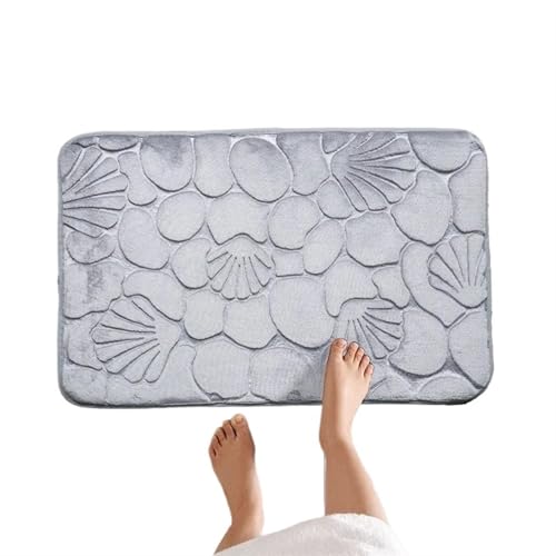 Tapis de bain absorbant flanelle grise 50x80 motif galets relief tapis de douche lavable - 2