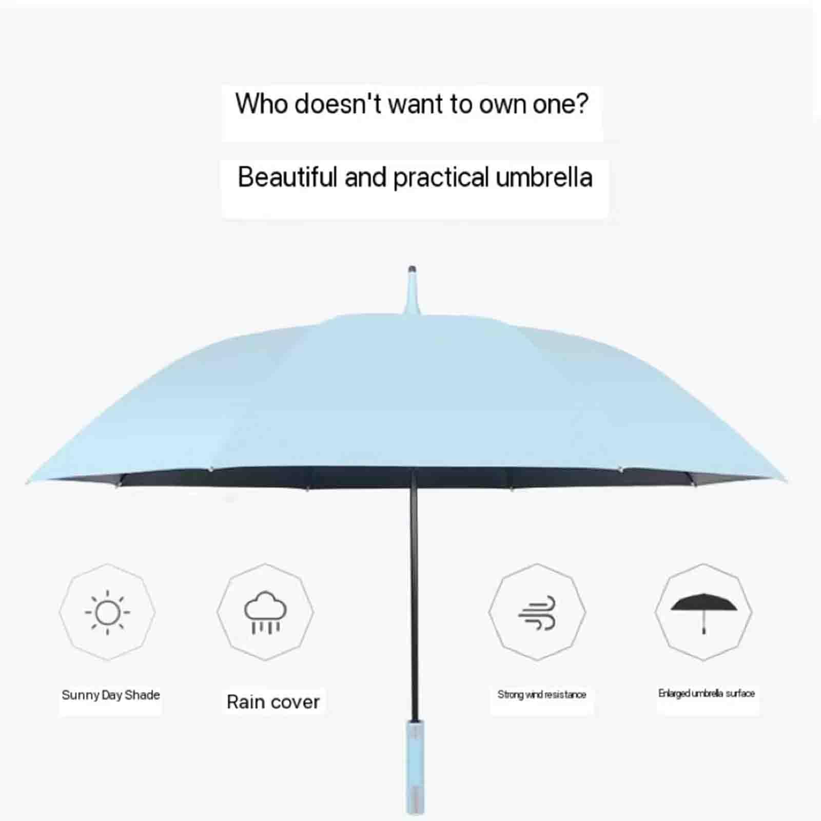 45-calowy bardzo duży parasol golfowy, prosty pręt 8 żeber automatyczny parasol golfowy czarny plastikowy słoneczny i deszczowy parasol biznesowy podwójnego zastosowania (White)