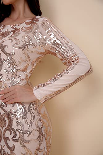 Women Evening Dress Sequin Long Sleeve Mermaid Crew Neck Cocktail Dress4